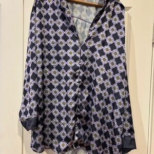 Free People Black and Purple Patterned Pajama Set - Satin (Size large)